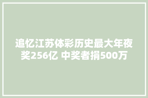 追忆江苏体彩历史最大年夜奖256亿 中奖者捐500万