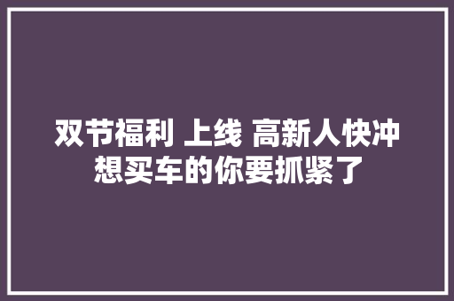 双节福利 上线 高新人快冲想买车的你要抓紧了