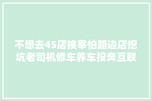 不想去4S店挨宰怕路边店挖坑老司机修车养车投奔互联网