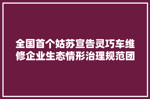 全国首个姑苏宣告灵巧车维修企业生态情形治理规范团体标准