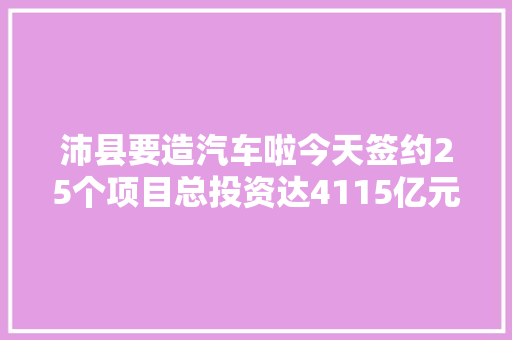 沛县要造汽车啦今天签约25个项目总投资达4115亿元
