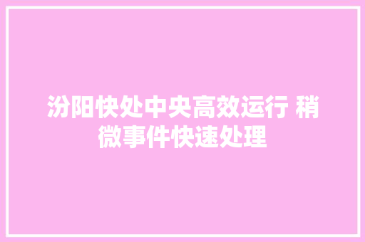 汾阳快处中央高效运行 稍微事件快速处理