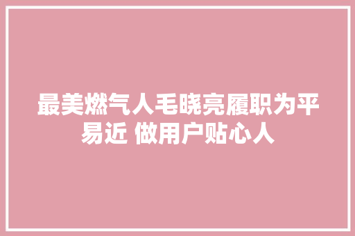 最美燃气人毛晓亮履职为平易近 做用户贴心人