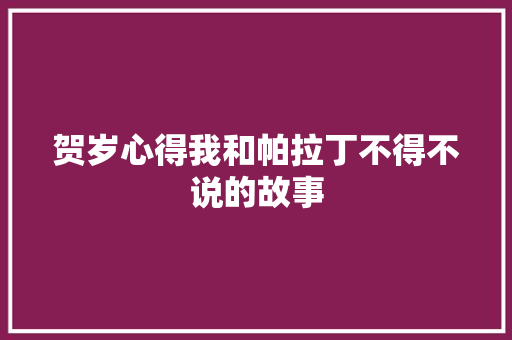 贺岁心得我和帕拉丁不得不说的故事