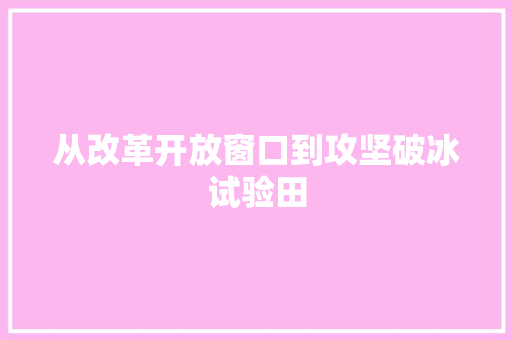 从改革开放窗口到攻坚破冰试验田