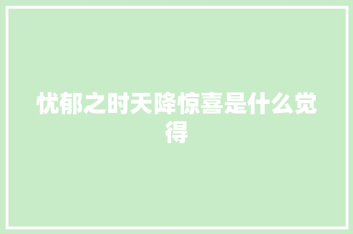 忧郁之时天降惊喜是什么觉得 休闲娱乐