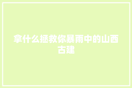 拿什么拯救你暴雨中的山西古建 汽车知识