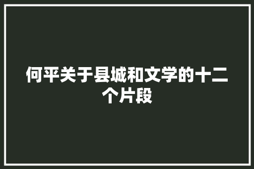 何平关于县城和文学的十二个片段