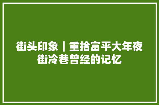 街头印象｜重拾富平大年夜街冷巷曾经的记忆 汽车知识