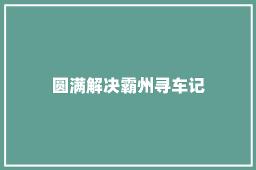 圆满解决霸州寻车记