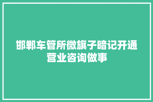 邯郸车管所微旗子暗记开通营业咨询做事