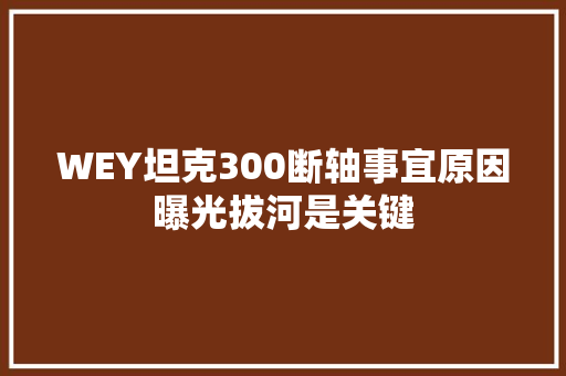 WEY坦克300断轴事宜原因曝光拔河是关键