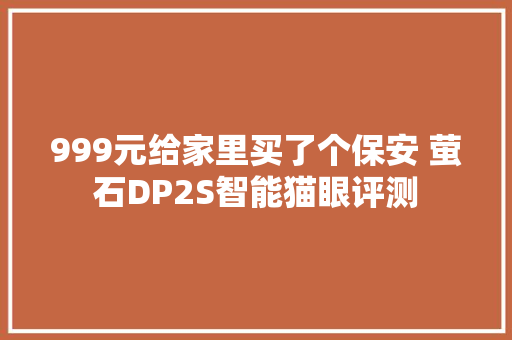 999元给家里买了个保安 萤石DP2S智能猫眼评测