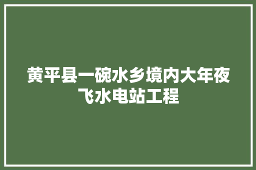 黄平县一碗水乡境内大年夜飞水电站工程 汽车知识