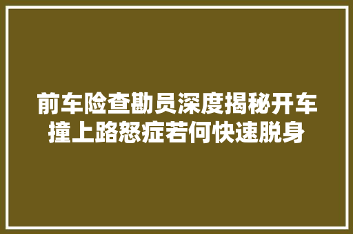 前车险查勘员深度揭秘开车撞上路怒症若何快速脱身