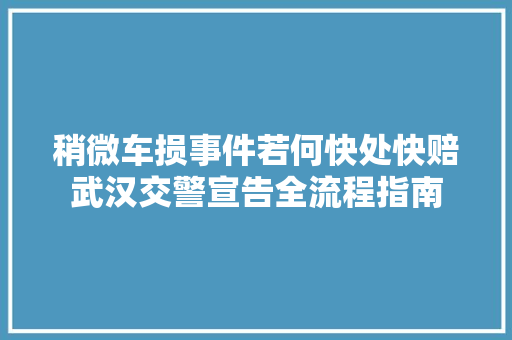 稍微车损事件若何快处快赔武汉交警宣告全流程指南