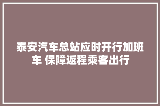 泰安汽车总站应时开行加班车 保障返程乘客出行