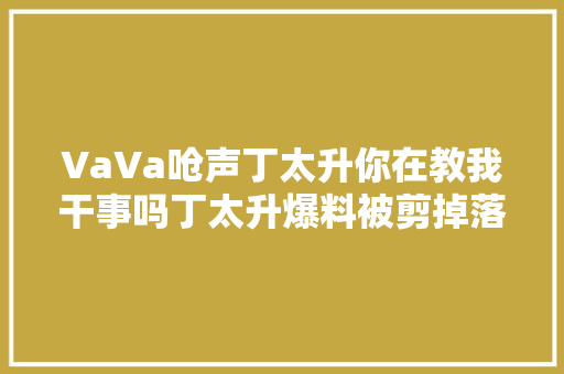 VaVa呛声丁太升你在教我干事吗丁太升爆料被剪掉落的对话 休闲娱乐