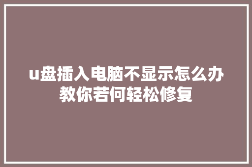 u盘插入电脑不显示怎么办教你若何轻松修复 汽车知识