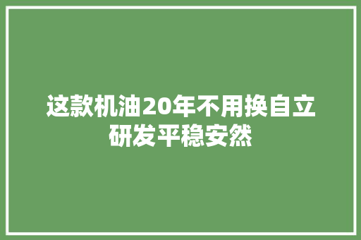 这款机油20年不用换自立研发平稳安然