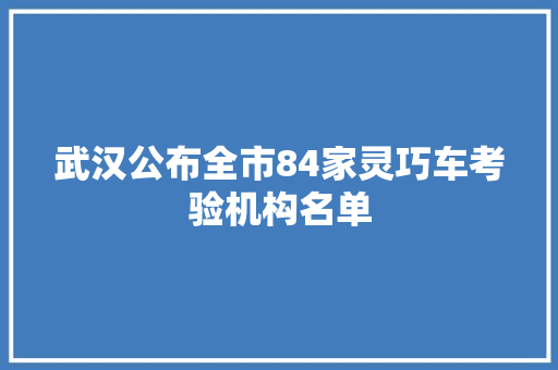 武汉公布全市84家灵巧车考验机构名单