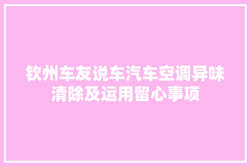钦州车友说车汽车空调异味清除及运用留心事项