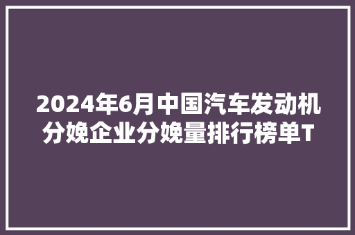 2024年6月中国汽车发动机分娩企业分娩量排行榜单TOP30 汽车知识
