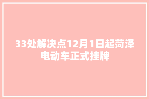 33处解决点12月1日起菏泽电动车正式挂牌