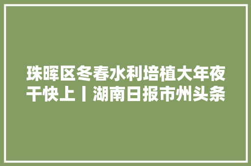 珠晖区冬春水利培植大年夜干快上丨湖南日报市州头条 汽车知识