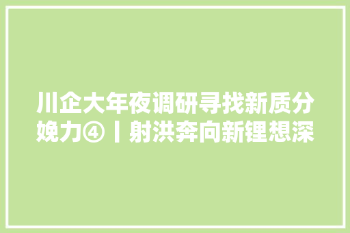 川企大年夜调研寻找新质分娩力④丨射洪奔向新锂想深耕锂电30年锚定千亿家当集群 汽车知识