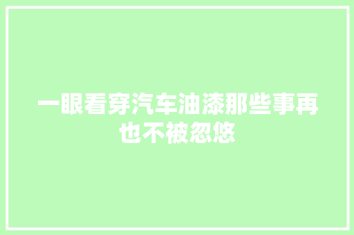 一眼看穿汽车油漆那些事再也不被忽悠