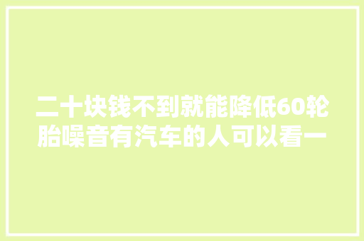 二十块钱不到就能降低60轮胎噪音有汽车的人可以看一下