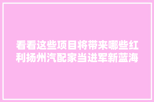 看看这些项目将带来哪些红利扬州汽配家当进军新蓝海