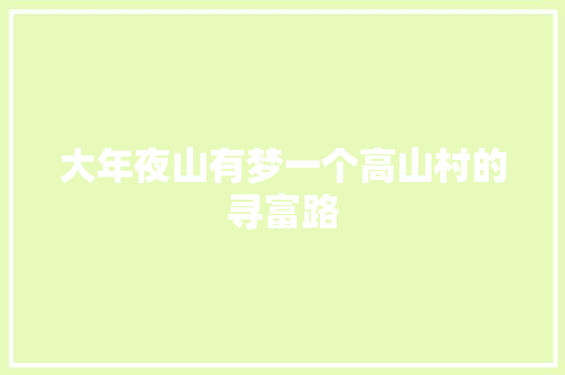 大年夜山有梦一个高山村的寻富路 汽车知识