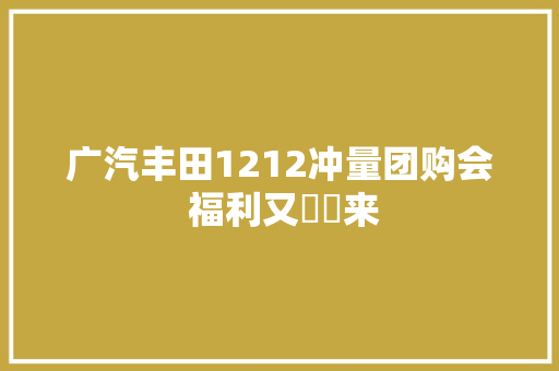 广汽丰田1212冲量团购会 福利又叒叕来
