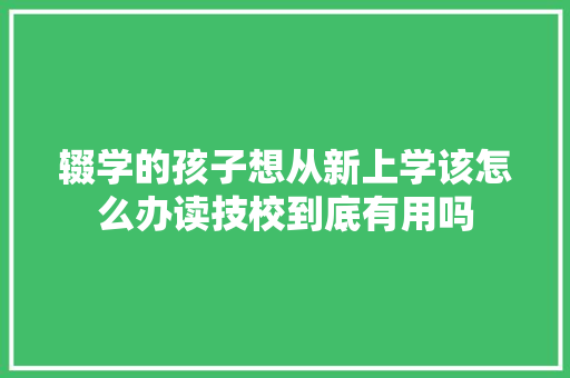 辍学的孩子想从新上学该怎么办读技校到底有用吗