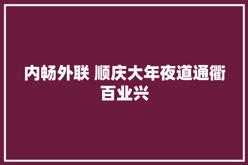 内畅外联 顺庆大年夜道通衢百业兴