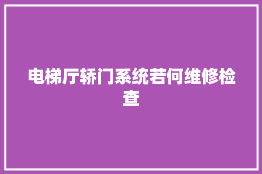 电梯厅轿门系统若何维修检查