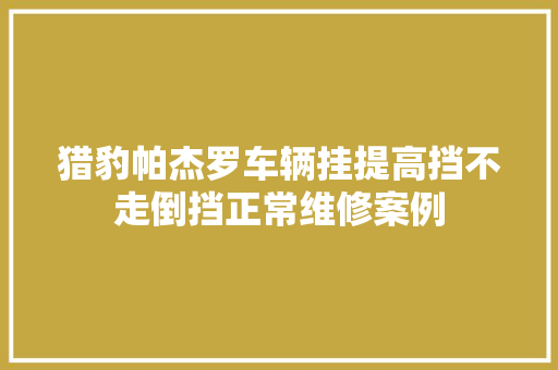 猎豹帕杰罗车辆挂提高挡不走倒挡正常维修案例