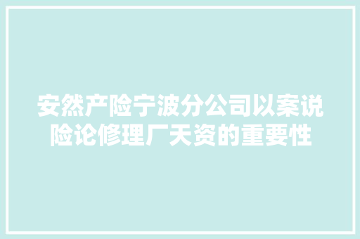 安然产险宁波分公司以案说险论修理厂天资的重要性