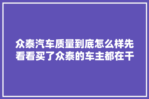 众泰汽车质量到底怎么样先看看买了众泰的车主都在干啥吧