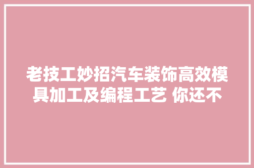 老技工妙招汽车装饰高效模具加工及编程工艺 你还不明白就亏了