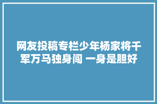 网友投稿专栏少年杨家将千军万马独身闯 一身是胆好儿郎