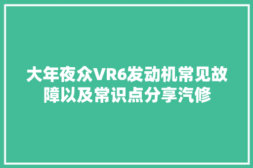 大年夜众VR6发动机常见故障以及常识点分享汽修