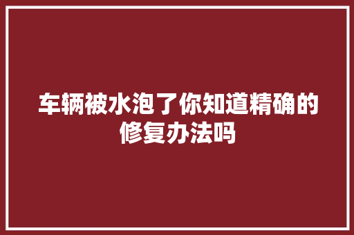 车辆被水泡了你知道精确的修复办法吗