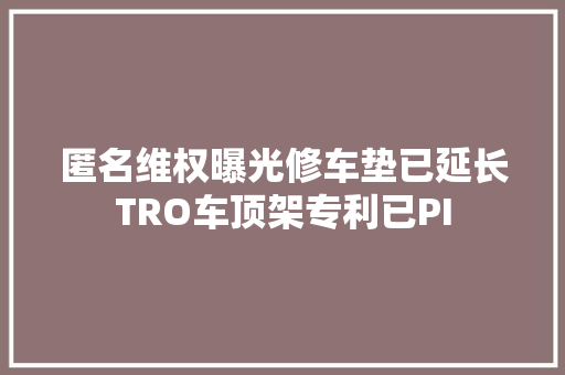 匿名维权曝光修车垫已延长TRO车顶架专利已PI