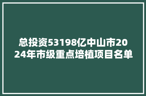 总投资53198亿中山市2024年市级重点培植项目名单