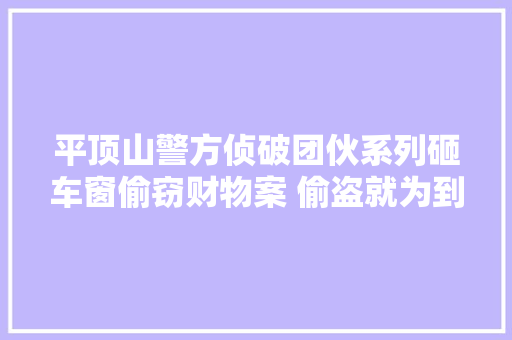 平顶山警方侦破团伙系列砸车窗偷窃财物案 偷盗就为到酒吧消遣