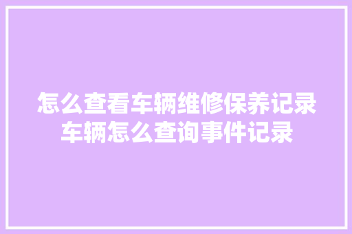 怎么查看车辆维修保养记录车辆怎么查询事件记录