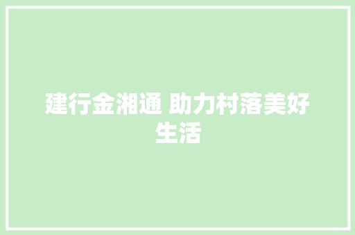 建行金湘通 助力村落美好生活